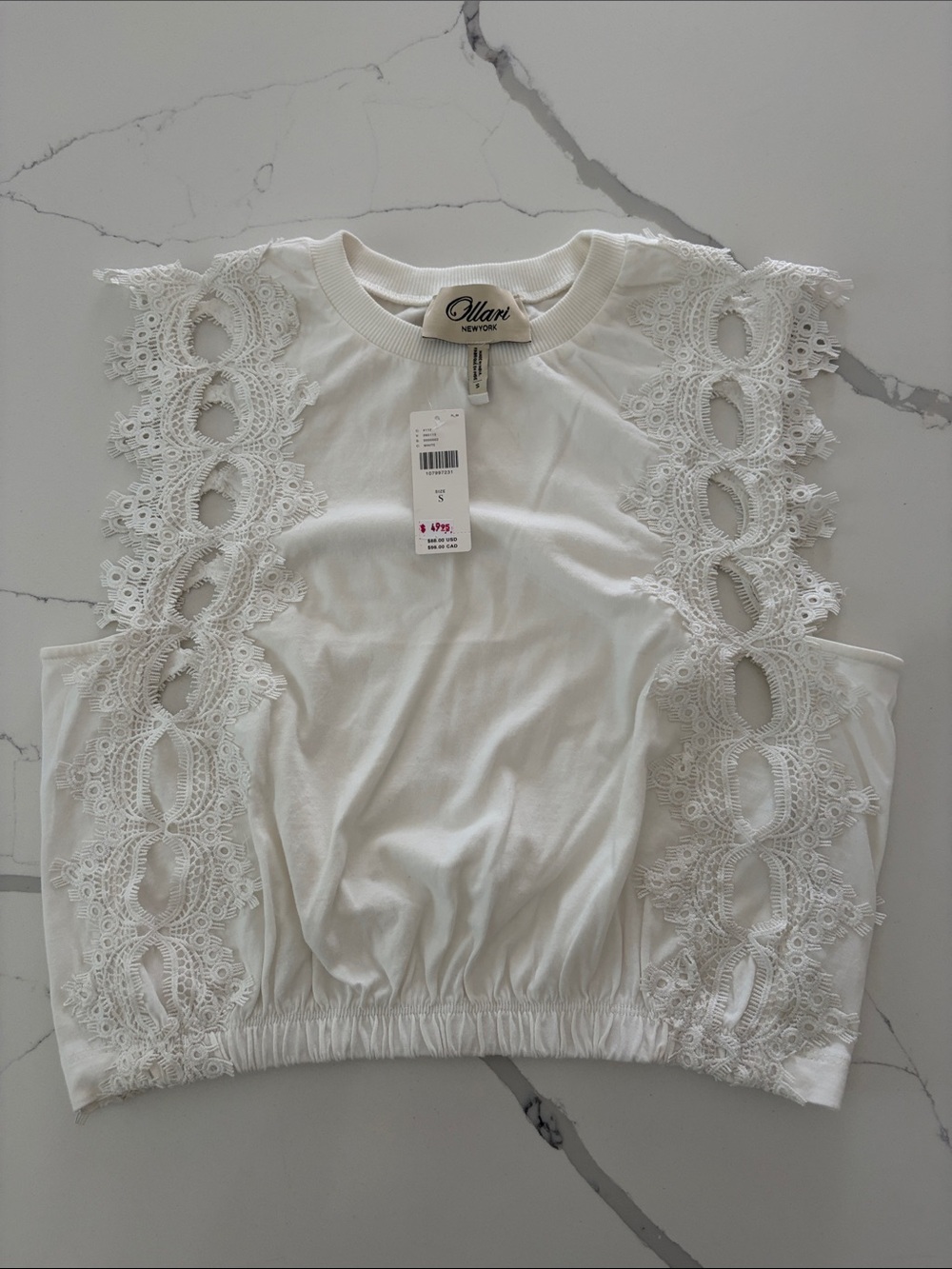 Anthropologie White Lace Trim Cropped Top